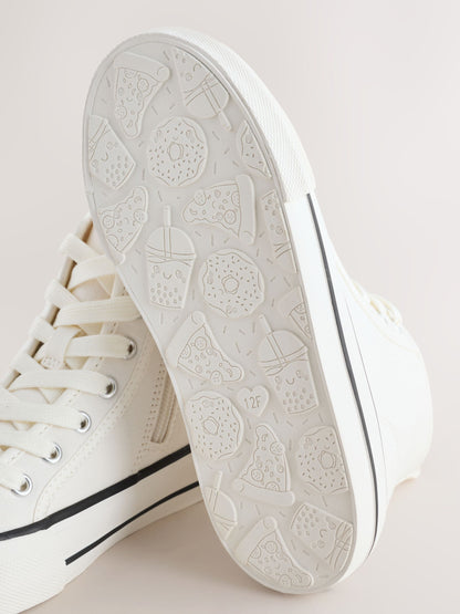 White Canvas Standard Fit (F) Lace Up High Top Trainers image 6