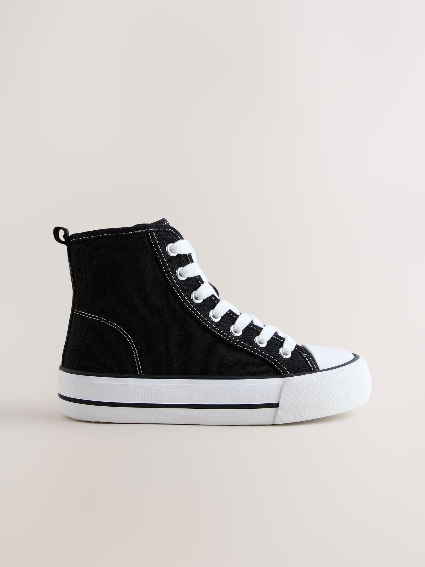 Black Canvas Standard Fit (F) Lace Up High Top Trainers image 3