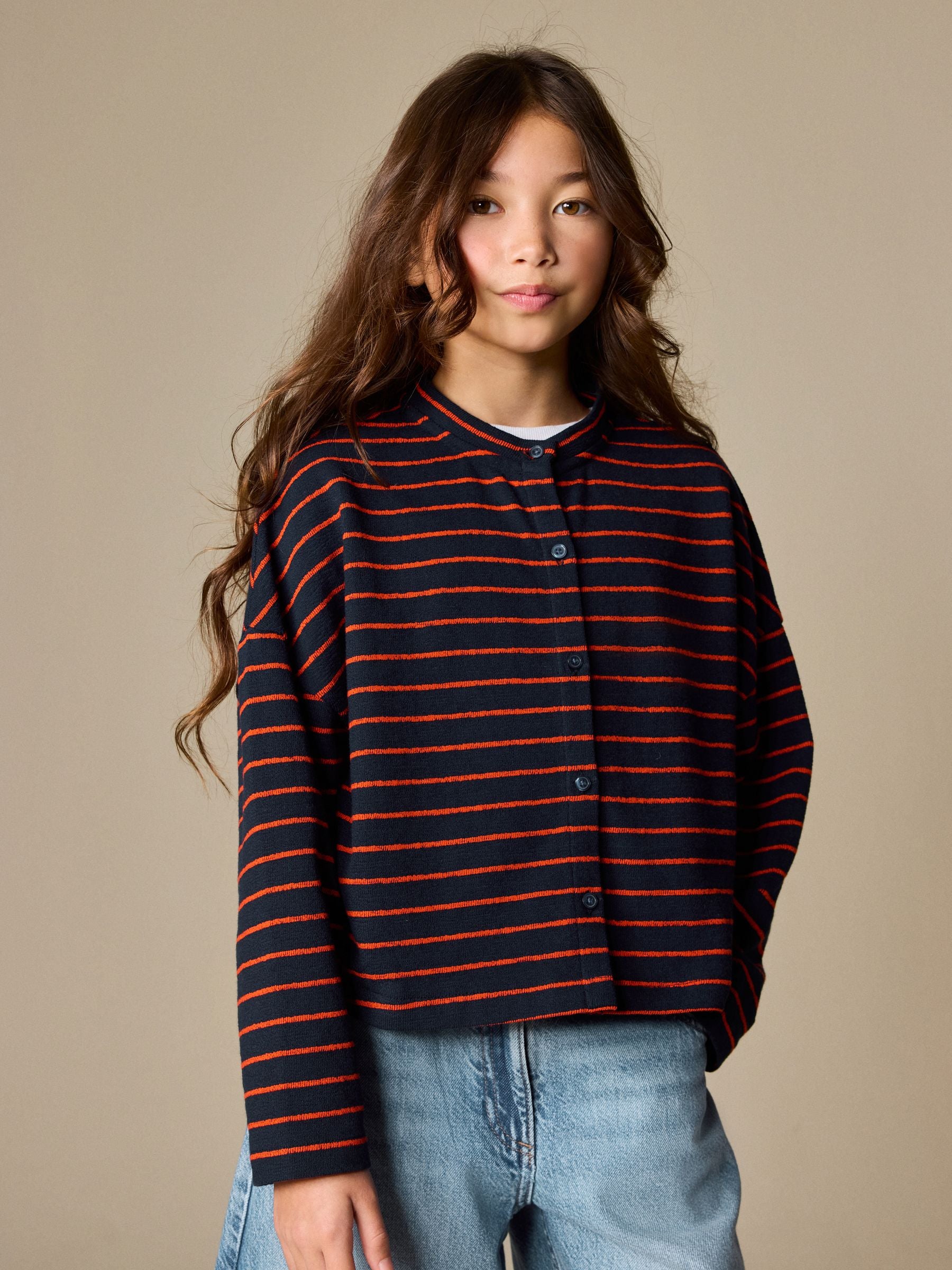 Dsiney Kidz - Navy/Red Textured Striped Cardigan (3-16yrs) image 1
