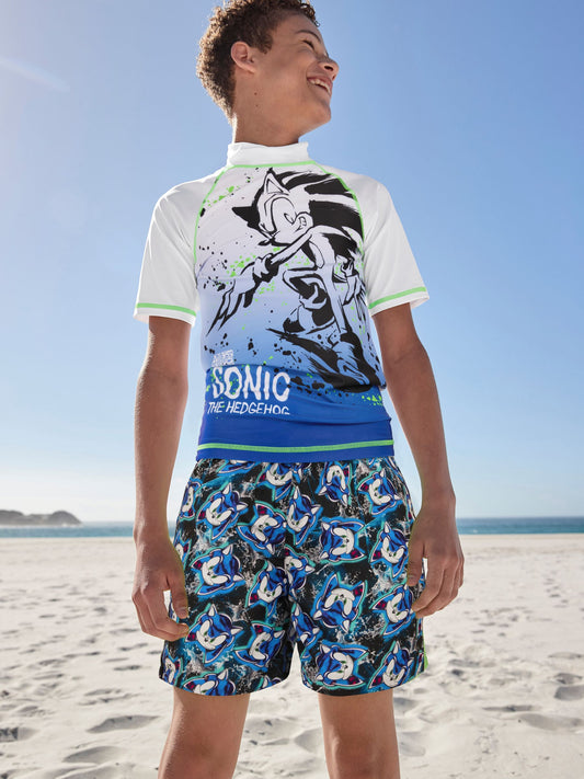 White/Blue Sonic Rash Vest (3-16yrs) image 1