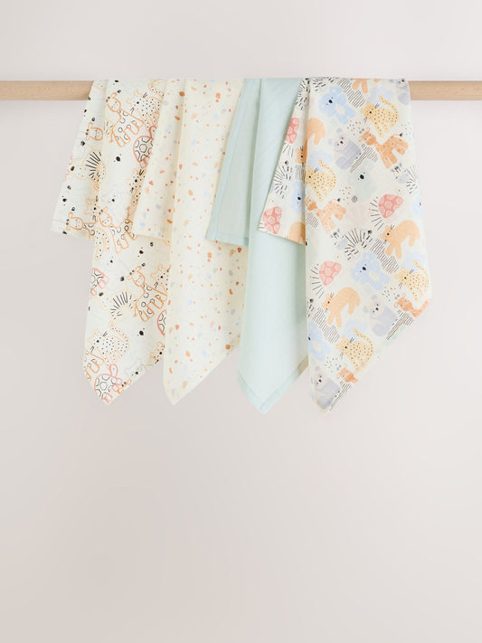 Neutral Safari Baby Muslin Cloths 4 Pack image 1