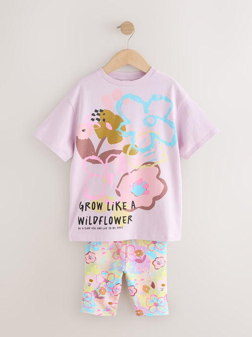 Dsiney Kidz - Lilac Purple Floral T-Shirt and Cycle Shorts Set (3-16yrs) image 1
