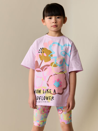 Lilac Purple Floral T-Shirt and Cycle Shorts Set (3-16yrs) image 3
