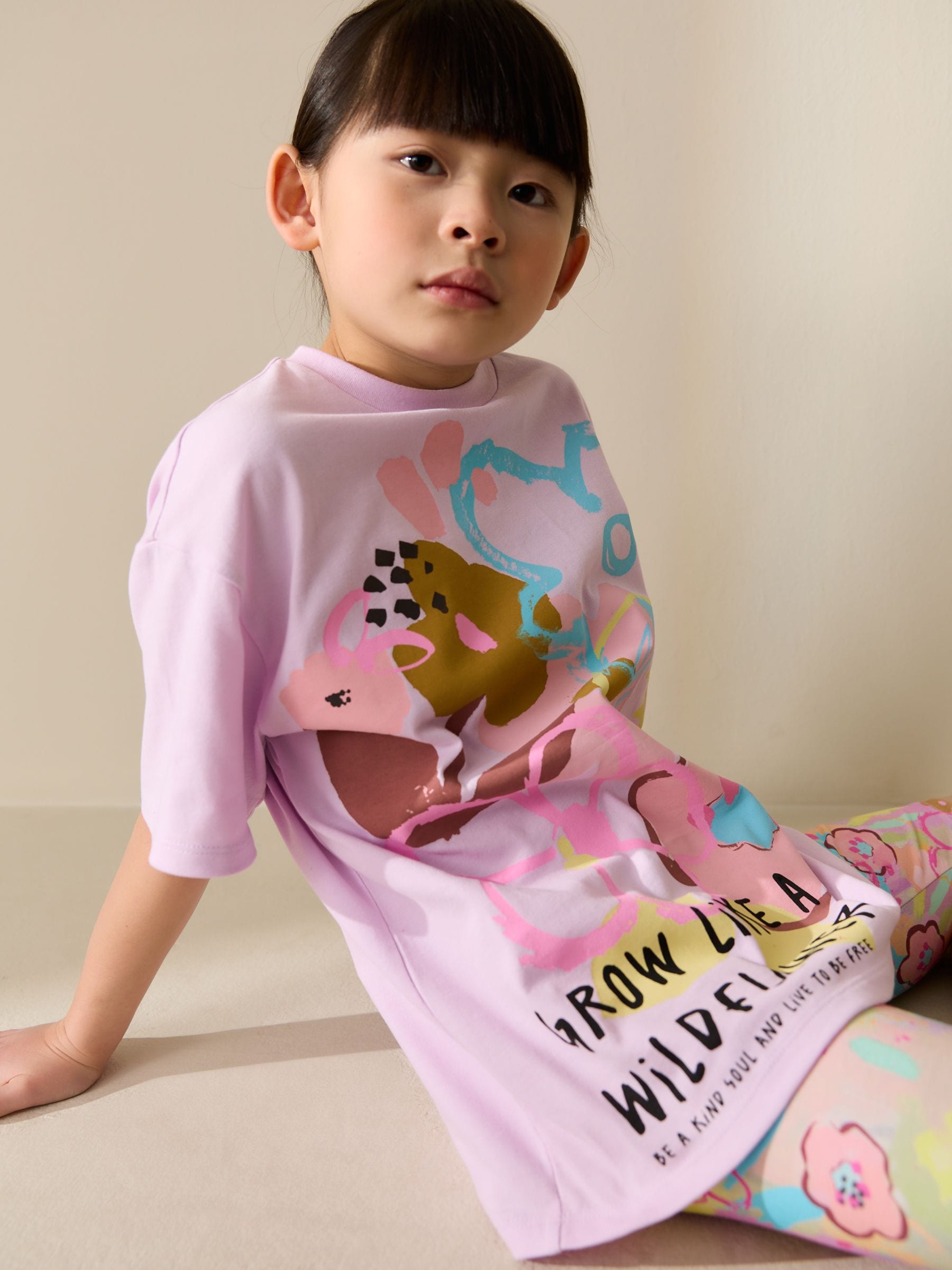Lilac Purple Floral T-Shirt and Cycle Shorts Set (3-16yrs) image 4