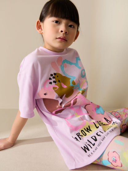 Lilac Purple Floral T-Shirt and Cycle Shorts Set (3-16yrs) image 4