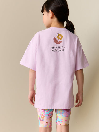 Lilac Purple Floral T-Shirt and Cycle Shorts Set (3-16yrs) image 5