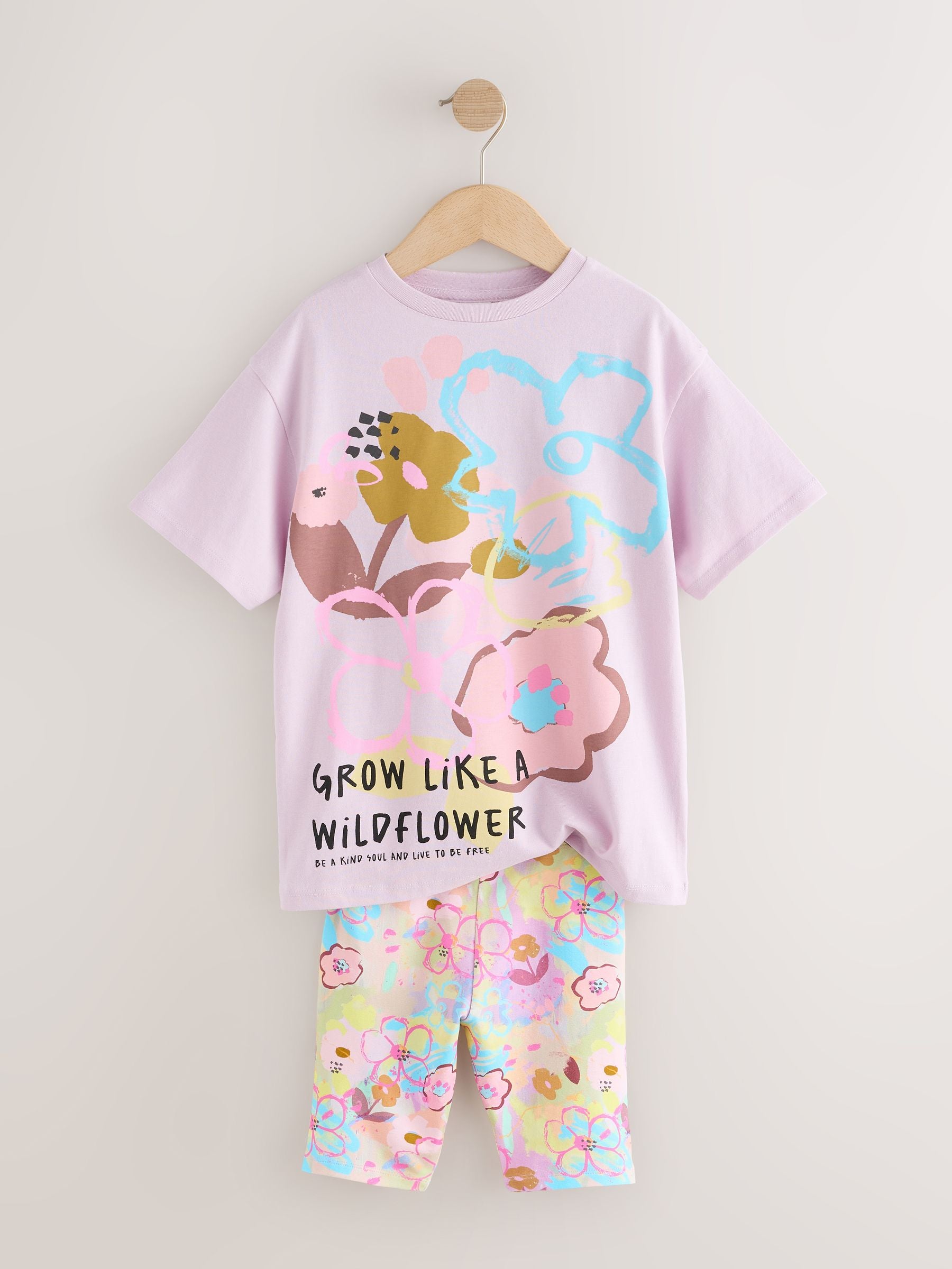 Lilac Purple Floral T-Shirt and Cycle Shorts Set (3-16yrs) image 6