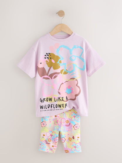 Lilac Purple Floral T-Shirt and Cycle Shorts Set (3-16yrs) image 6