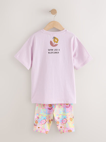Lilac Purple Floral T-Shirt and Cycle Shorts Set (3-16yrs) image 7
