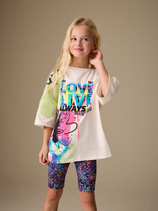 Blue/White Graffiti T-Shirt and Cycle Shorts Set (3-16yrs) image 1