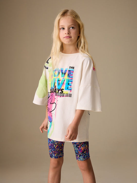 Blue/White Graffiti T-Shirt and Cycle Shorts Set (3-16yrs) image 3