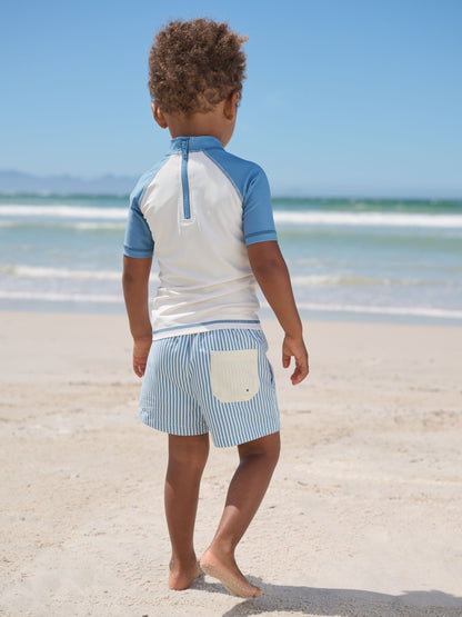 Blue/Ecru Seagull Short Sleeve Sunsafe Rash Vest and Swim Shorts Set (3mths-7yrs) image 3