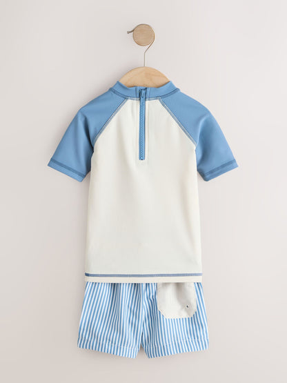 Blue/Ecru Seagull Short Sleeve Sunsafe Rash Vest and Swim Shorts Set (3mths-7yrs) image 6