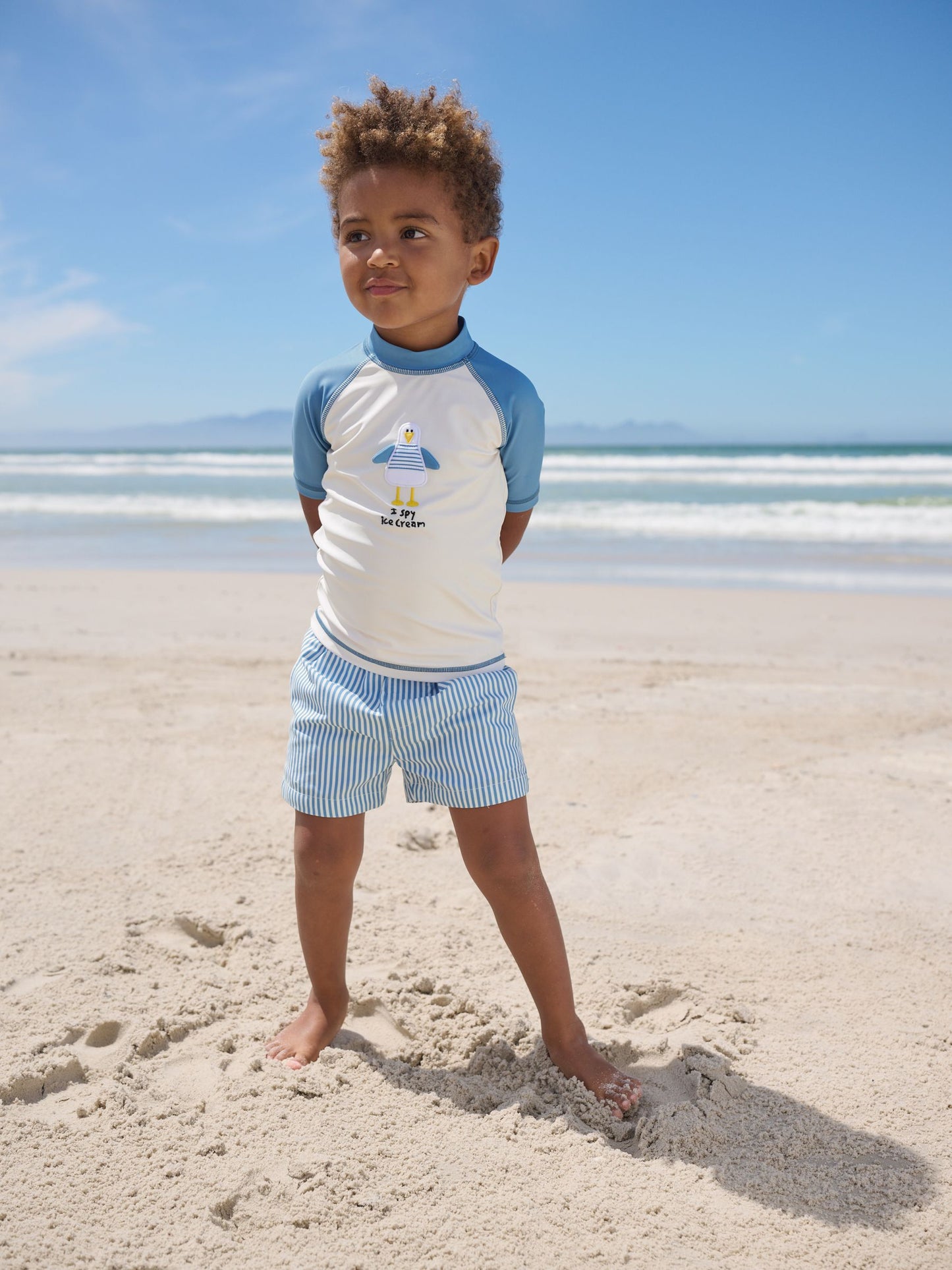 Blue/Ecru Seagull Short Sleeve Sunsafe Rash Vest and Swim Shorts Set (3mths-7yrs) image 1
