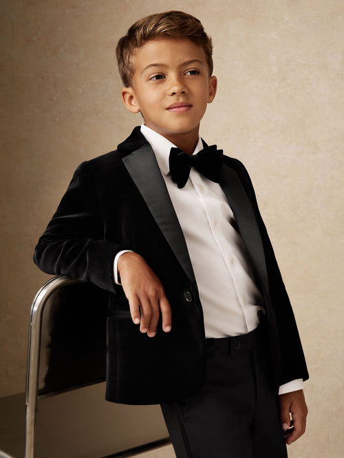 Reiss Black Ace 3-9 yrs Single-Breasted Velvet Tuxedo Blazer image 1