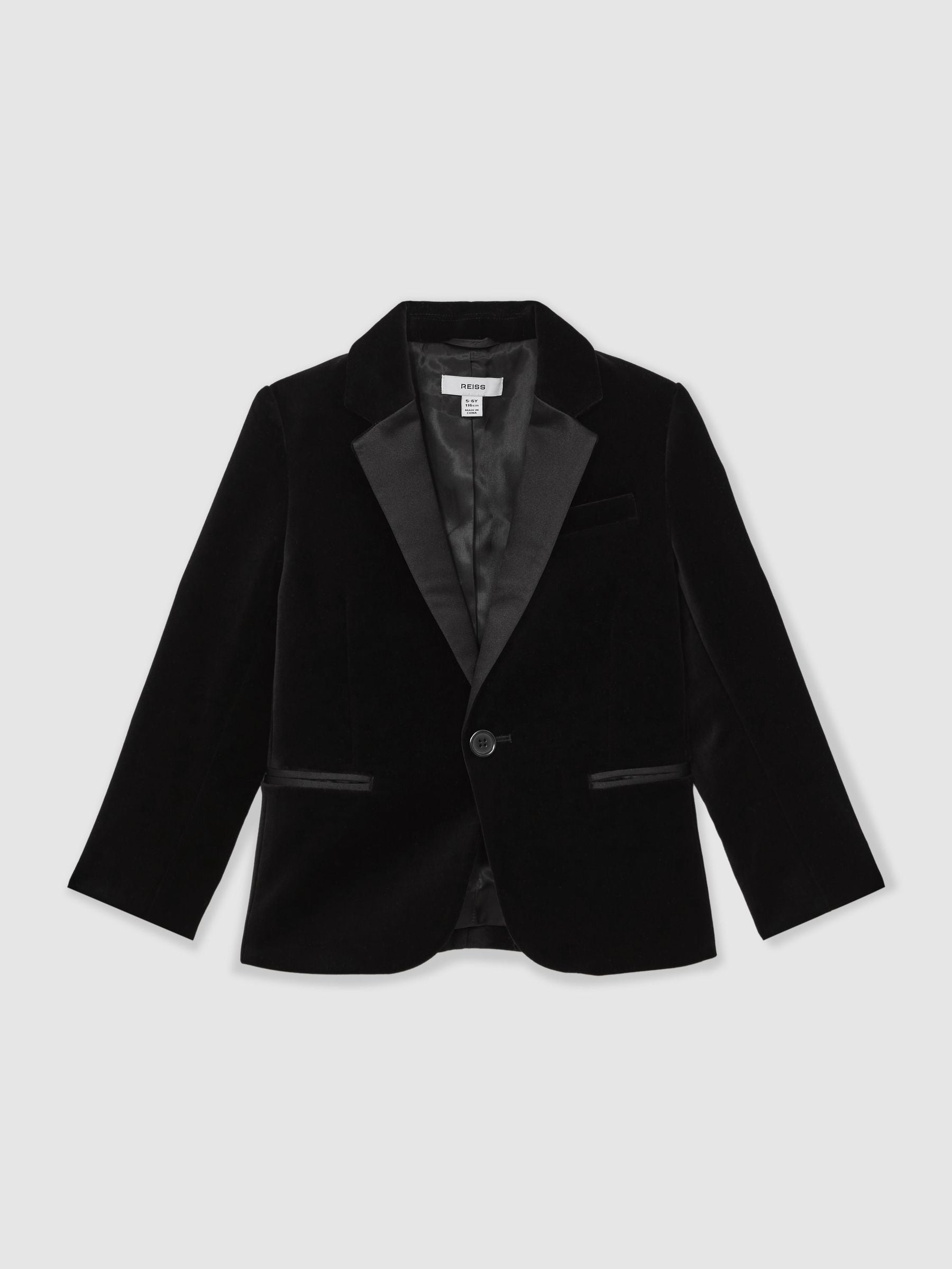 Reiss Black Ace 3-9 yrs Single-Breasted Velvet Tuxedo Blazer image 2