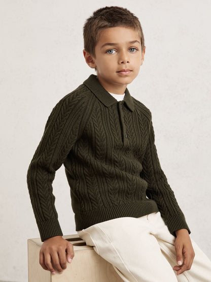 Dsiney Kidz - Reiss Dark Green Evesham 9-13 yrs Cable-Knit Jumper With Wool image 3