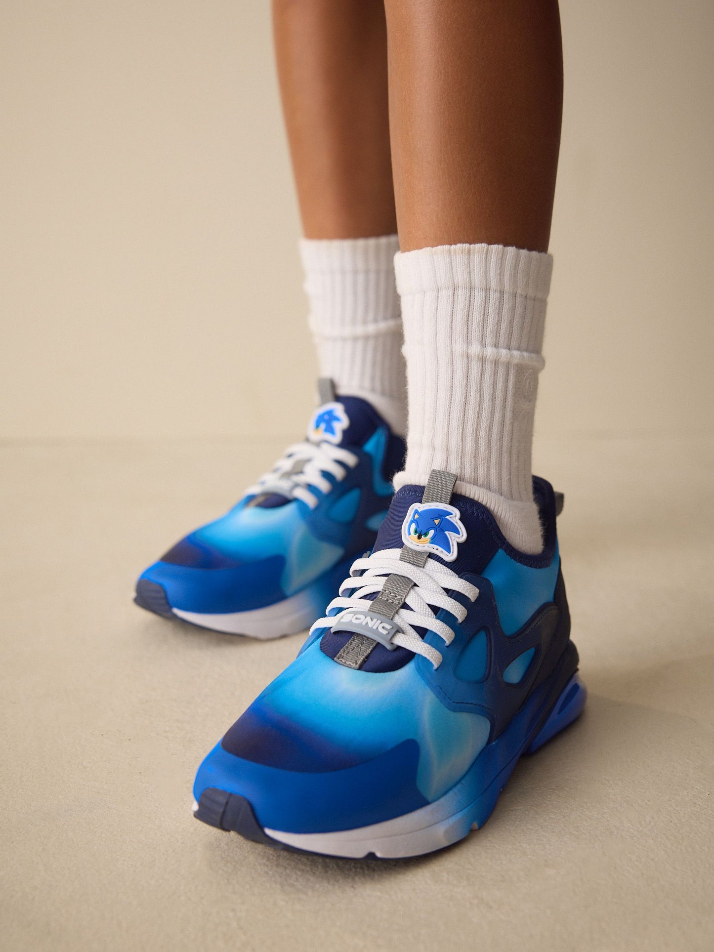 Blue/White Sonic Elastic Lace Trainers image 1