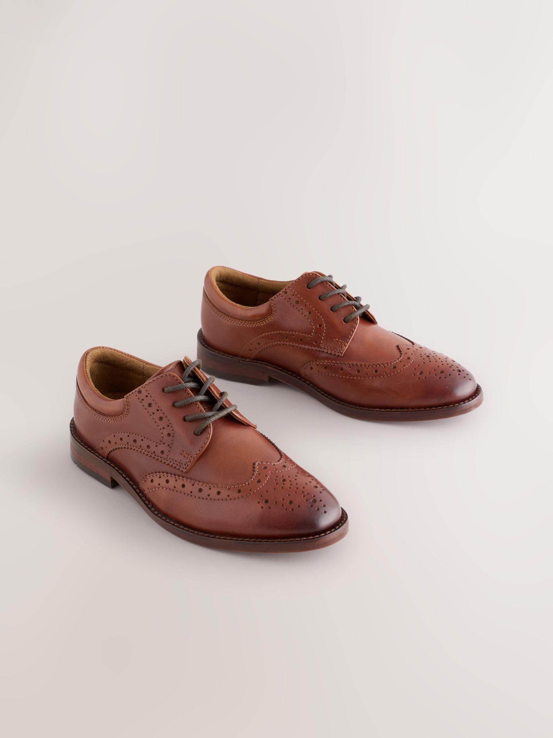 Tan Brown Premium Leather Lace Up Brogue Shoes image 1