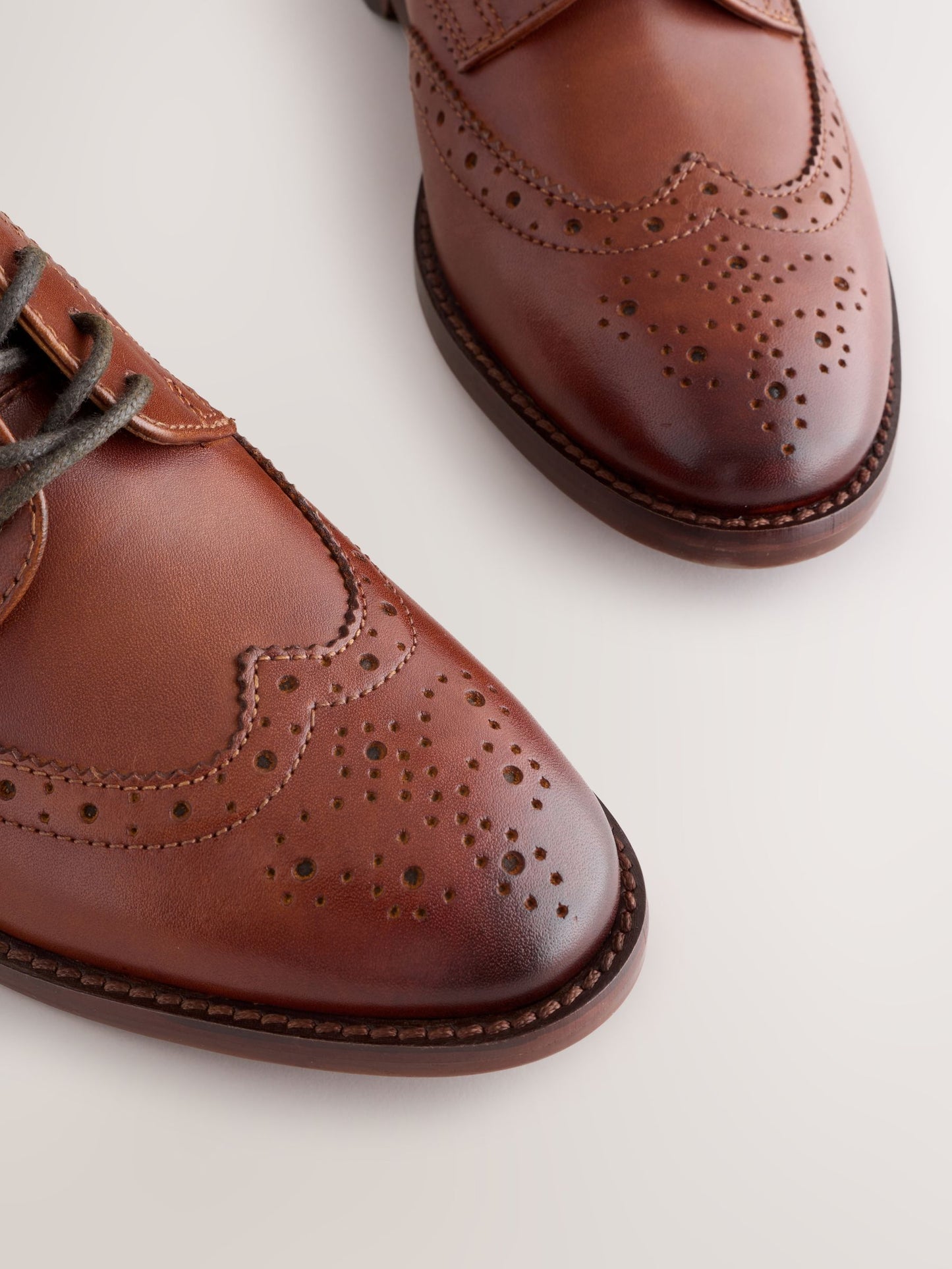 Tan Brown Premium Leather Lace Up Brogue Shoes image 5