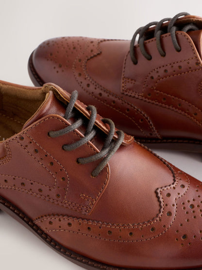 Tan Brown Premium Leather Lace Up Brogue Shoes image 6