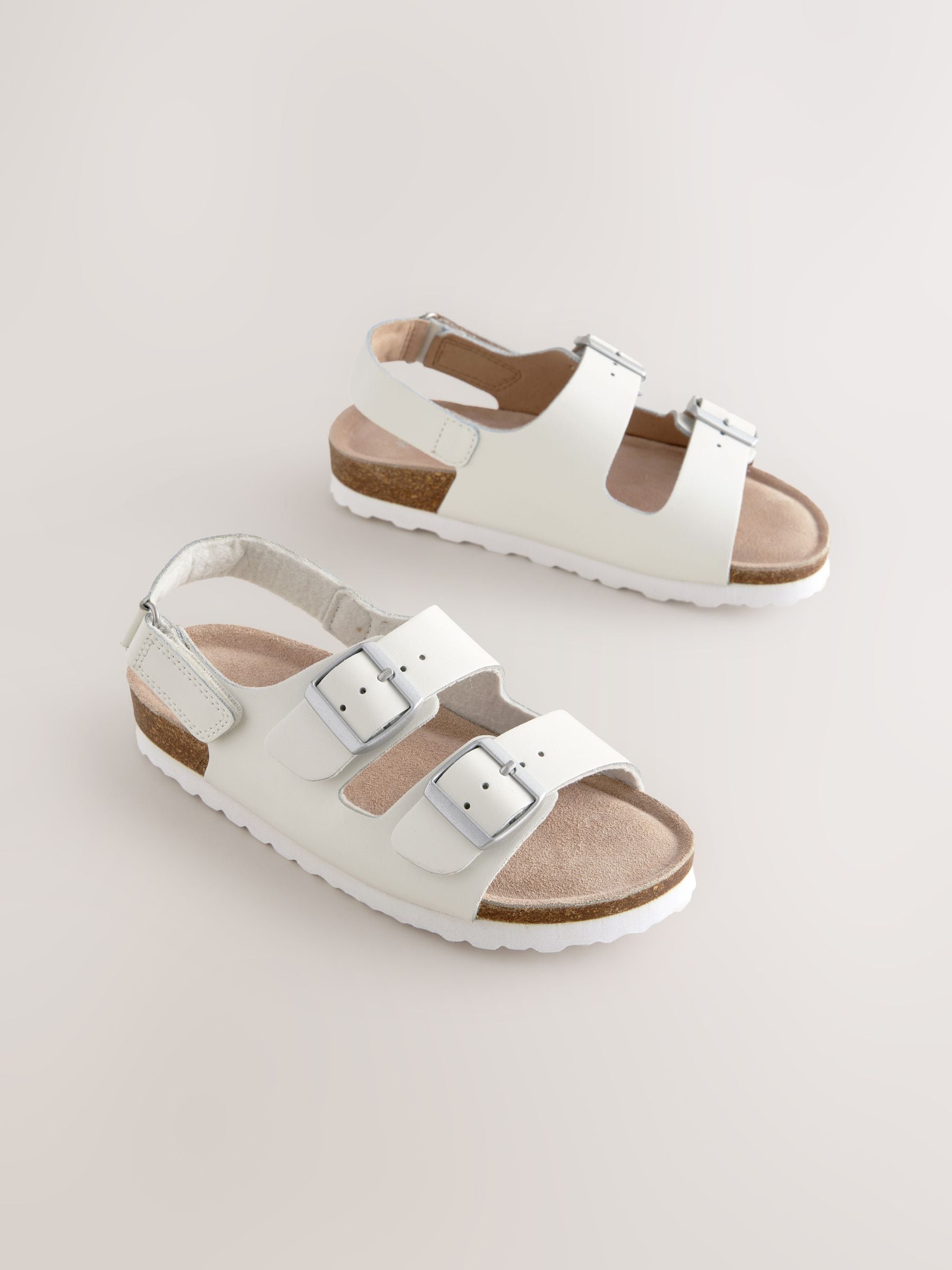 White Leather Standard Fit (F) Touch and Close Corkbed Sandals image 1