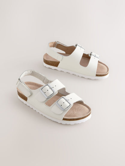 White Leather Standard Fit (F) Touch and Close Corkbed Sandals image 1