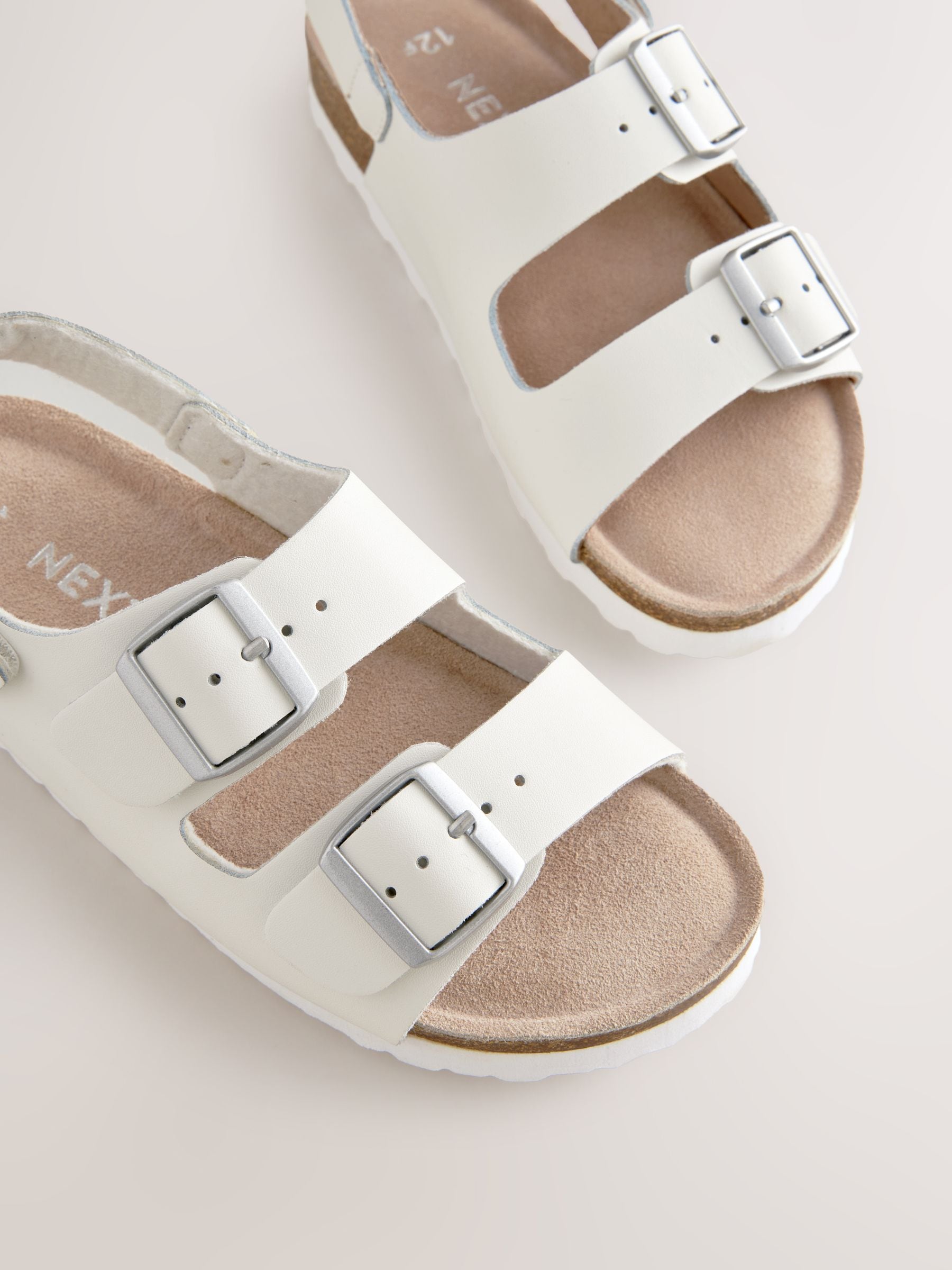 White Leather Standard Fit (F) Touch and Close Corkbed Sandals image 3