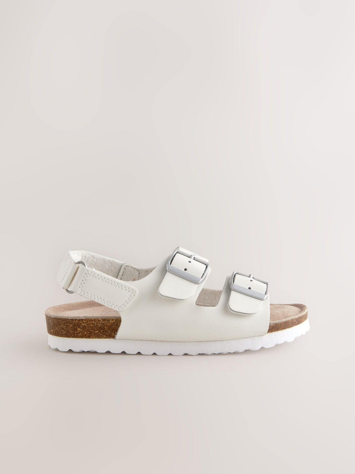 White Leather Wide Fit (G) Touch and Close Corkbed Sandals image 2