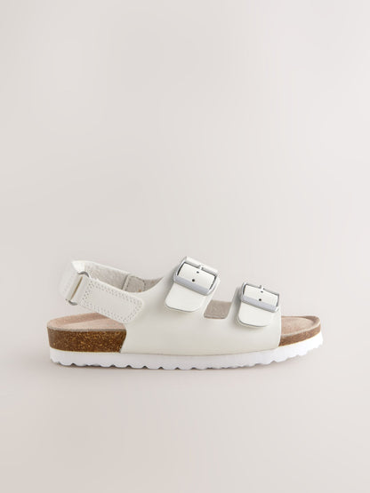 White Leather Wide Fit (G) Touch and Close Corkbed Sandals image 2