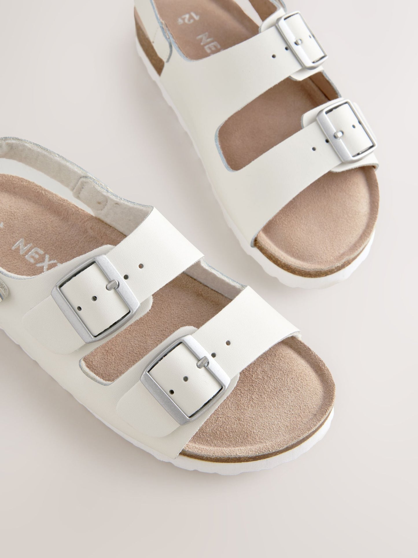 White Leather Wide Fit (G) Touch and Close Corkbed Sandals image 3