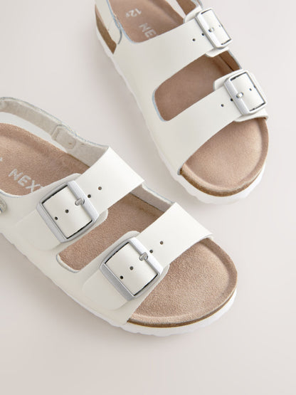 White Leather Wide Fit (G) Touch and Close Corkbed Sandals image 3