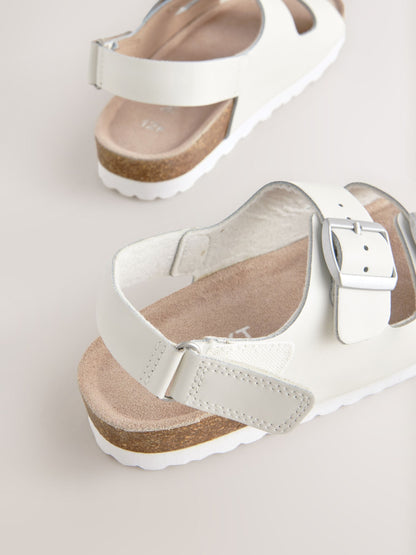 White Leather Wide Fit (G) Touch and Close Corkbed Sandals image 4