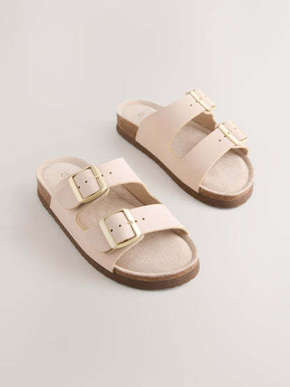 Neutral Leather Corkbed Sandals image 1
