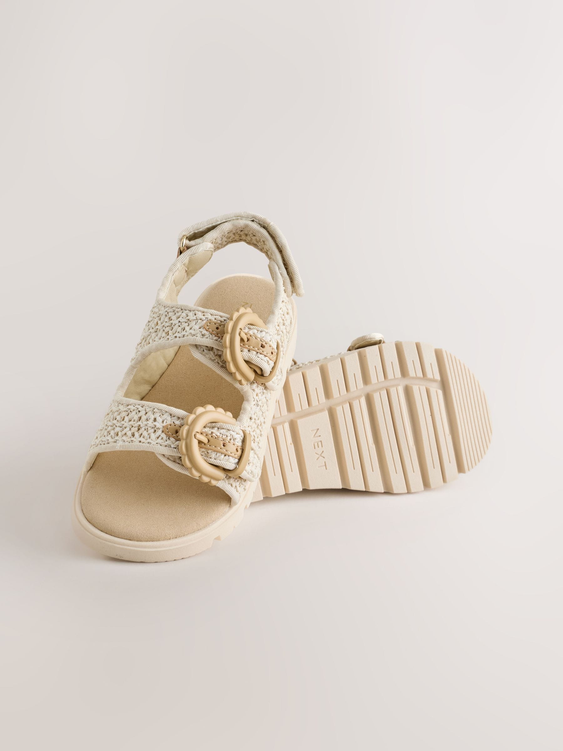 Neutral Raffia Standard Fit (F) Touch and Close Corkbed Sandals image 3