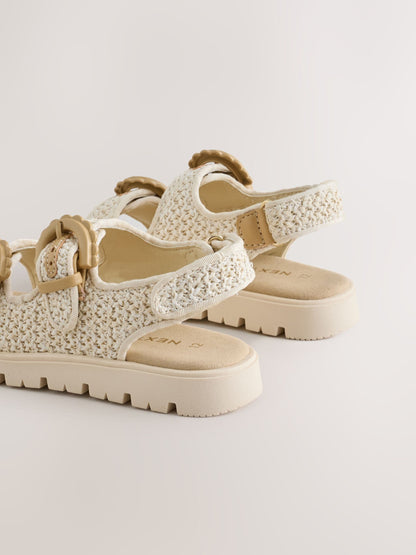 Neutral Raffia Standard Fit (F) Touch and Close Corkbed Sandals image 4