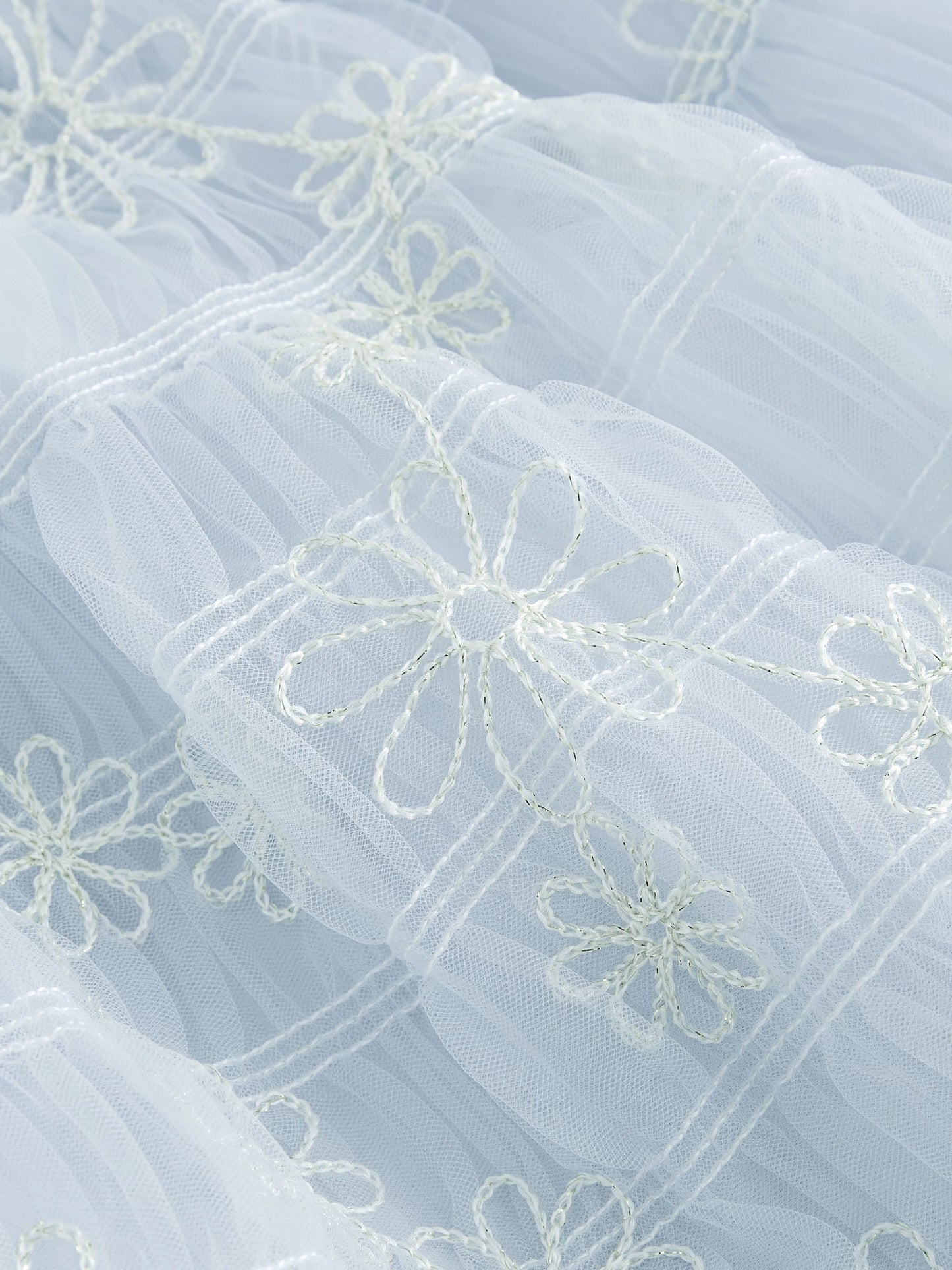 Laura Ashley White/Blue Embroidered Mesh Bow Dress image 10
