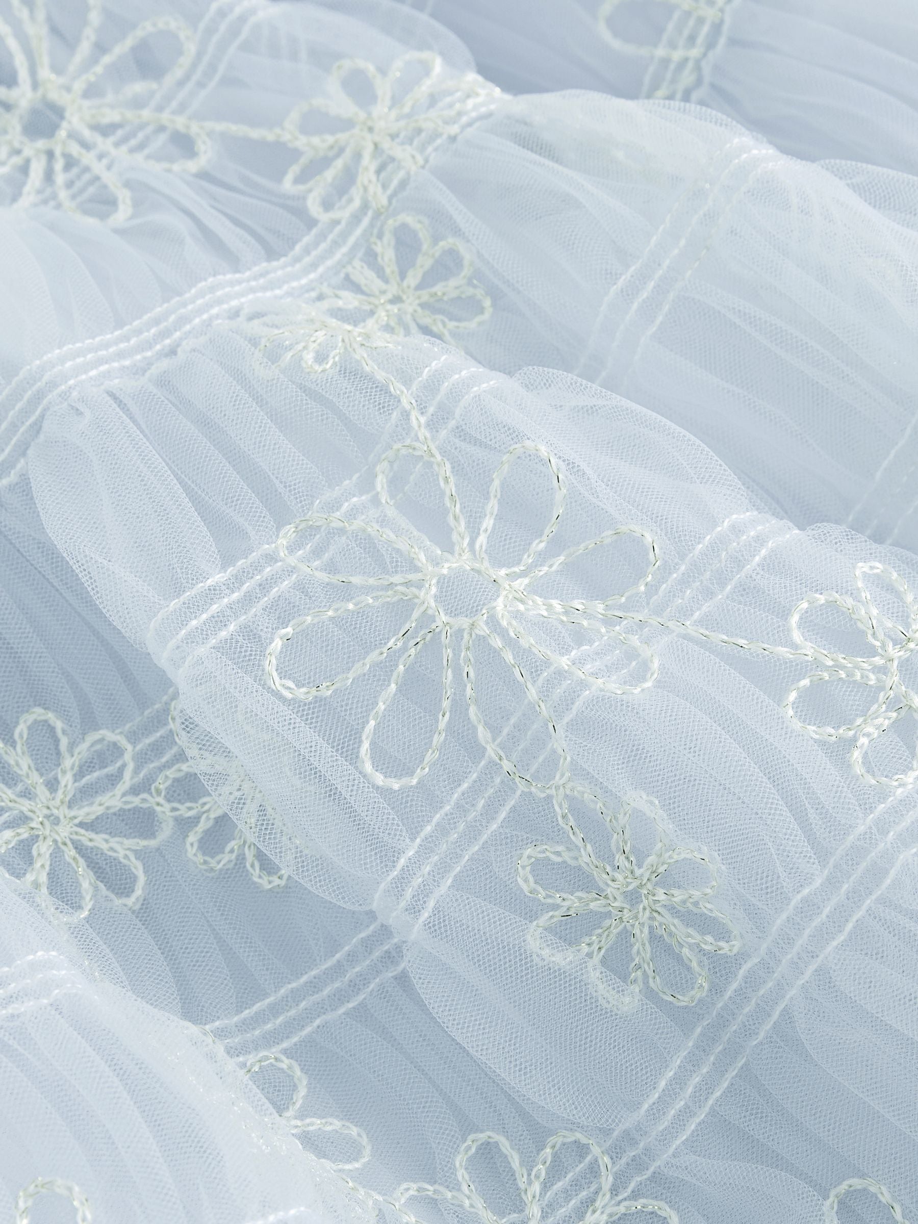 Laura Ashley White/Blue Embroidered Mesh Bow Dress image 10