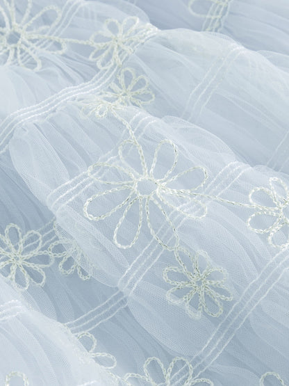 Laura Ashley White/Blue Embroidered Mesh Bow Dress image 10