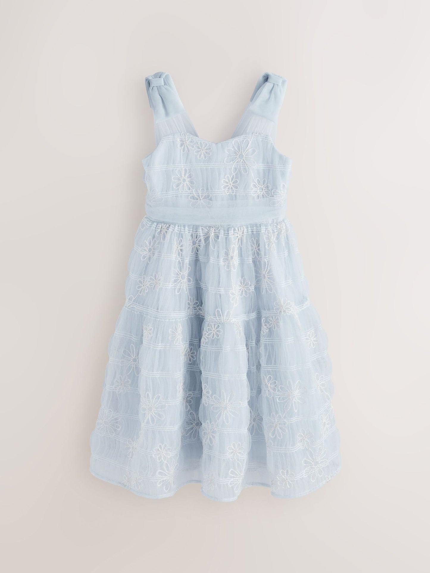 Laura Ashley White/Blue Embroidered Mesh Bow Dress image 8