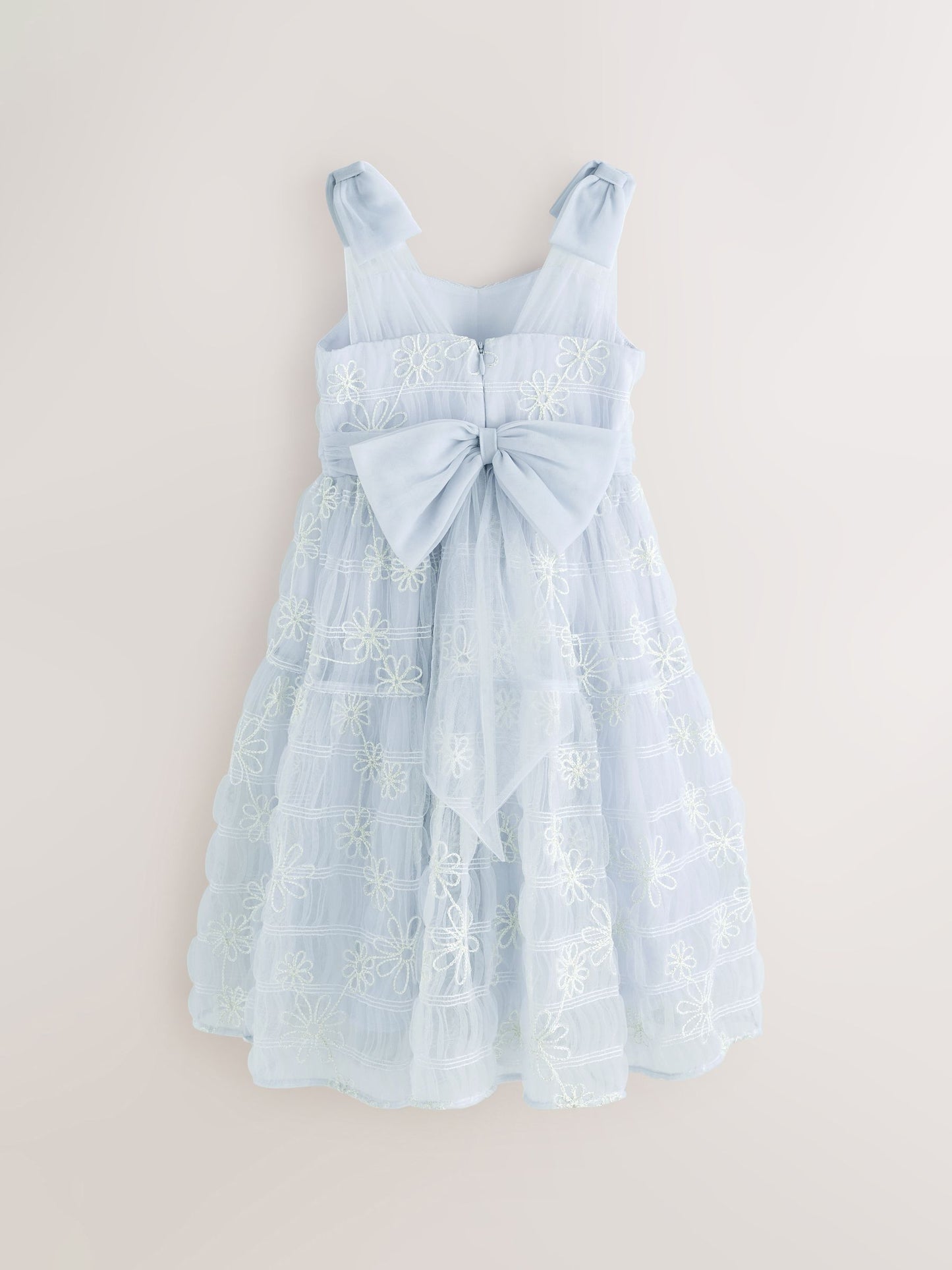 Laura Ashley White/Blue Embroidered Mesh Bow Dress image 9