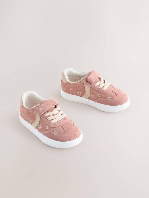 Pink Floral Standard Fit (F) Touch Fastening Elastic Lace Trainers image 1