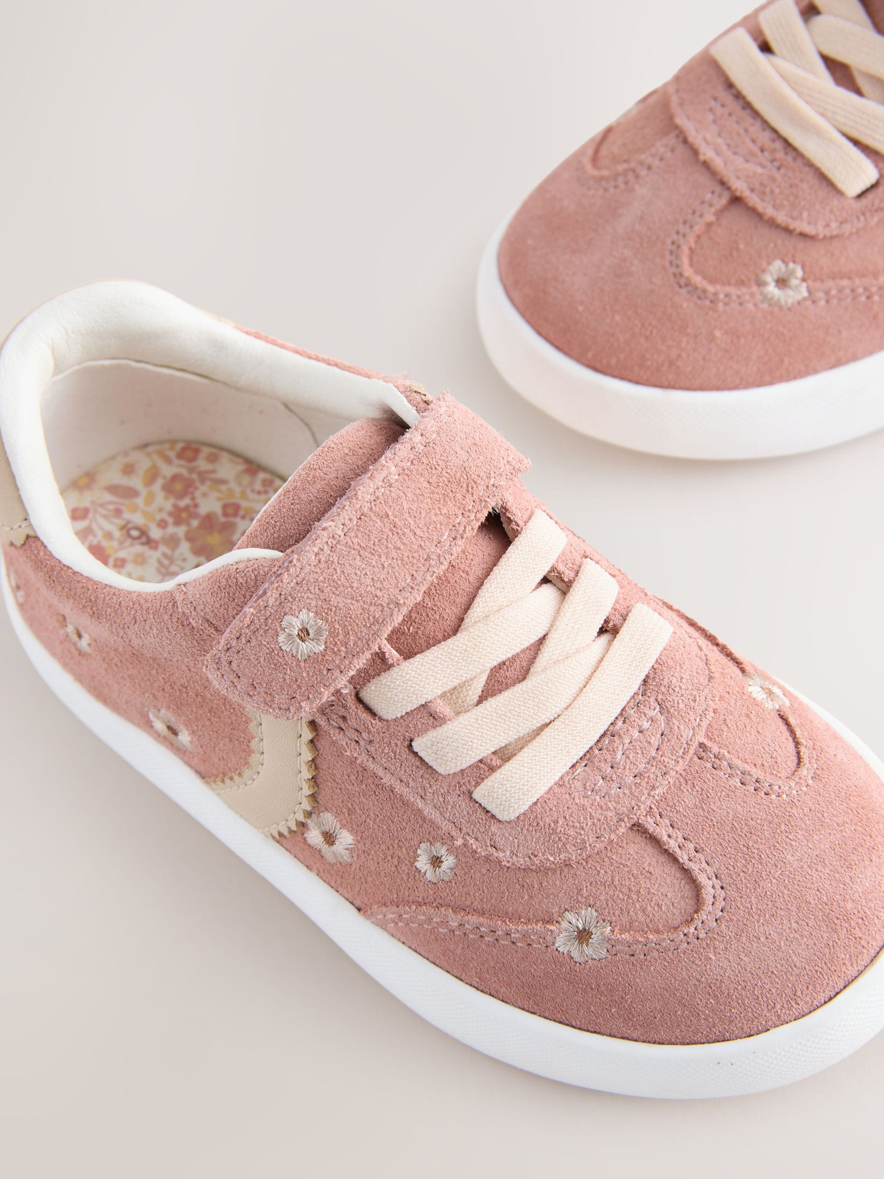 Pink Floral Standard Fit (F) Touch Fastening Elastic Lace Trainers image 4