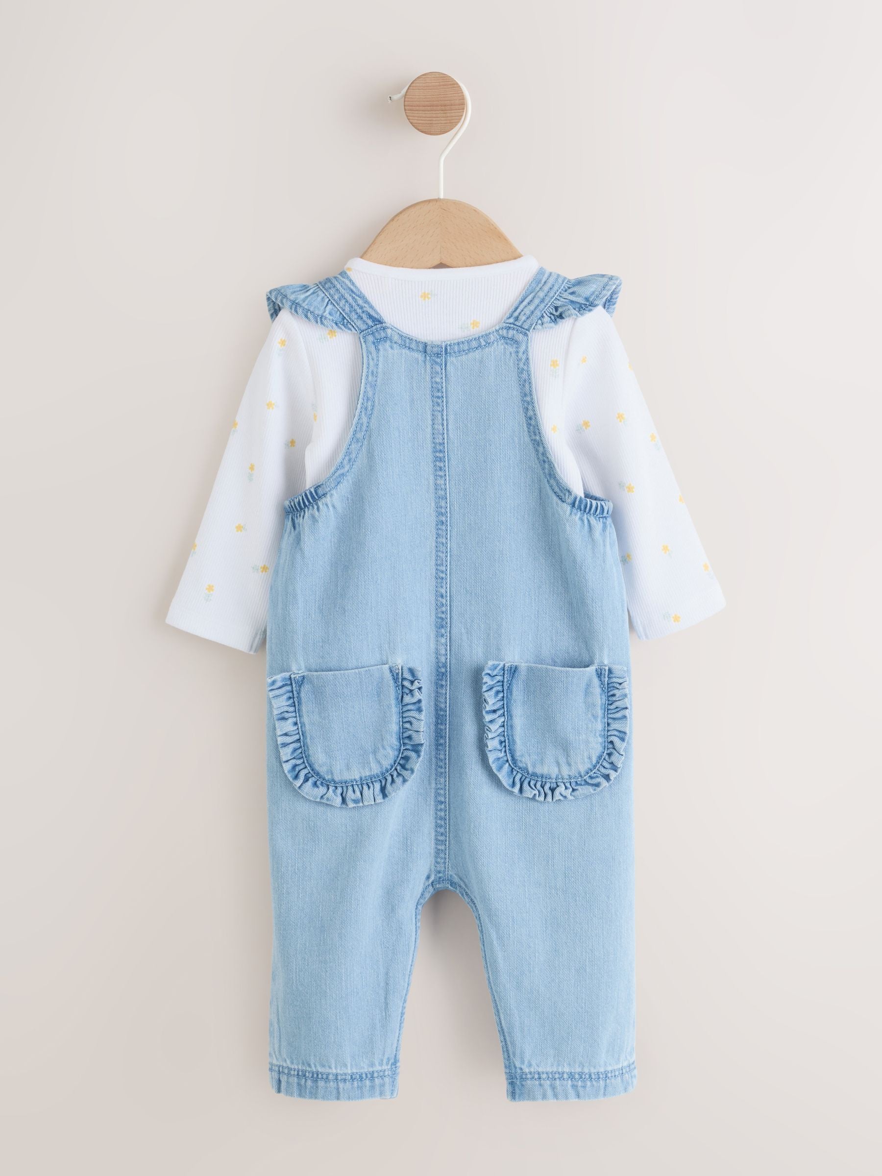 Denim Dungarees and Long Sleeve Bodysuit Set 2 Piece (0mths-3yrs) image 2
