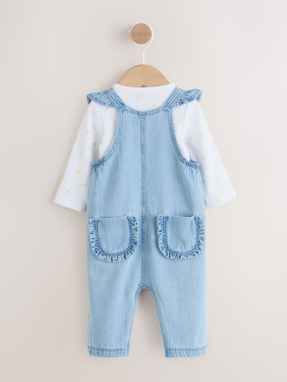 Denim Dungarees and Long Sleeve Bodysuit Set 2 Piece (0mths-3yrs) image 2