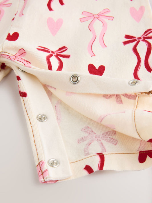 Cream/Pink Bows Baby Dungarees and Bodysuit Set 2 Piece (0mths-3yrs) image 3