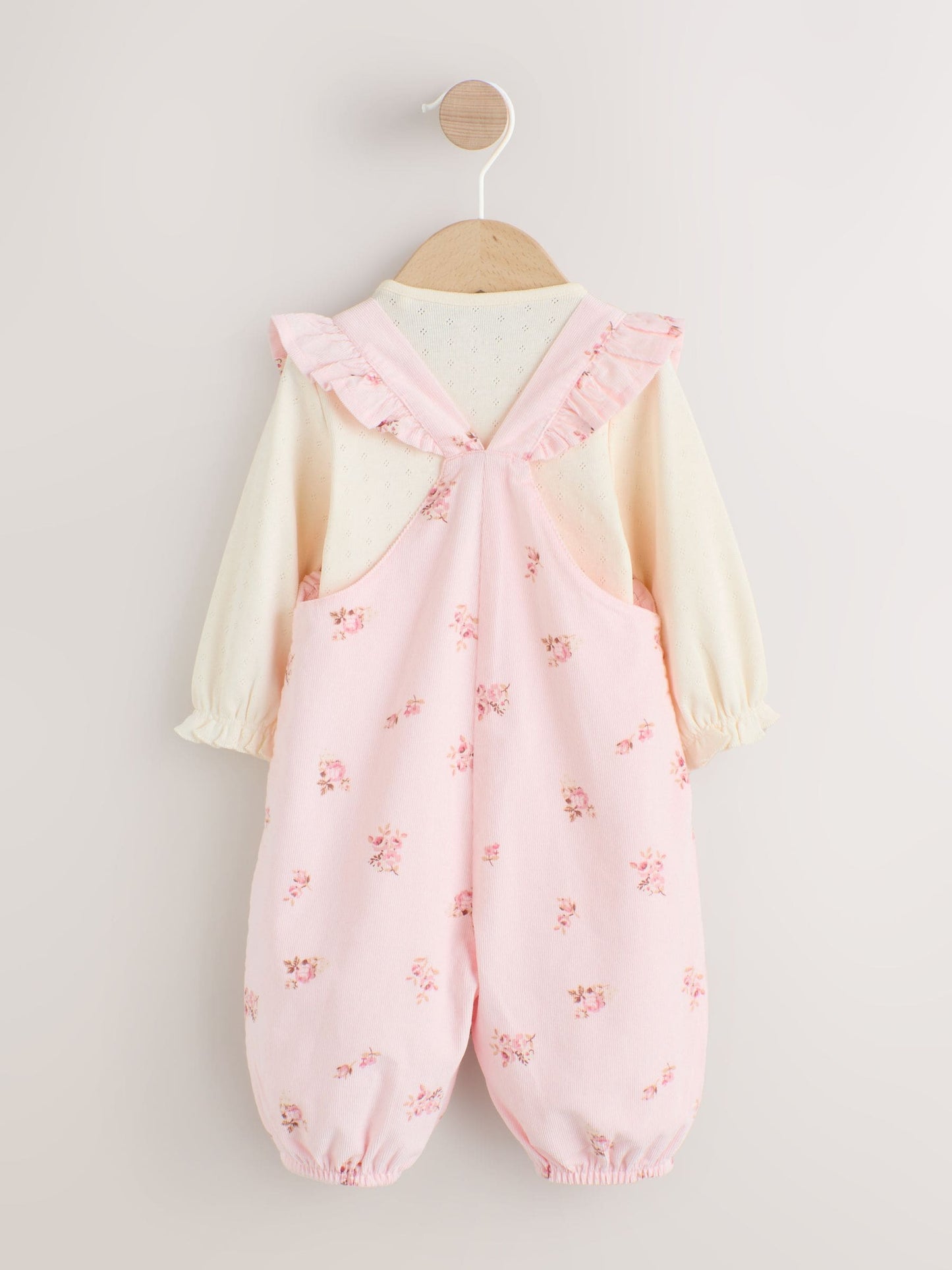 Light Pink Ditsy Baby Print Long Sleeve Bodysuit and Cord Dungarees Set 2 Piece (0mths-2yrs)