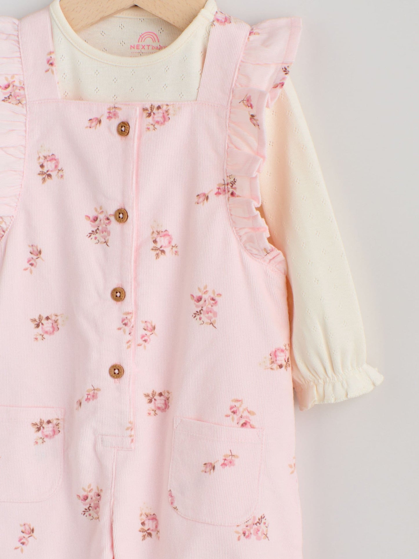 Light Pink Ditsy Baby Print Long Sleeve Bodysuit and Cord Dungarees Set 2 Piece (0mths-2yrs)