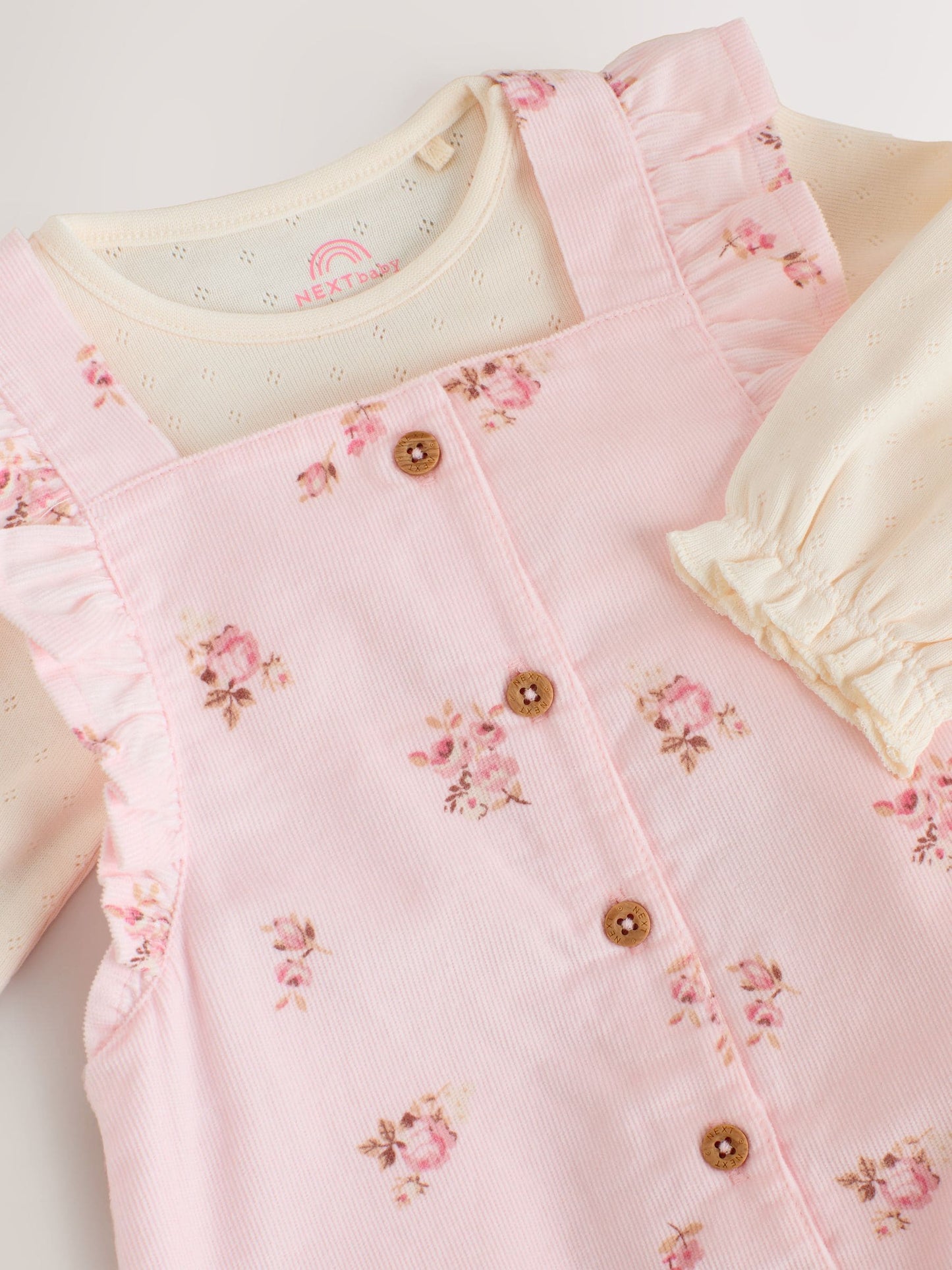 Light Pink Ditsy Baby Print Long Sleeve Bodysuit and Cord Dungarees Set 2 Piece (0mths-2yrs)