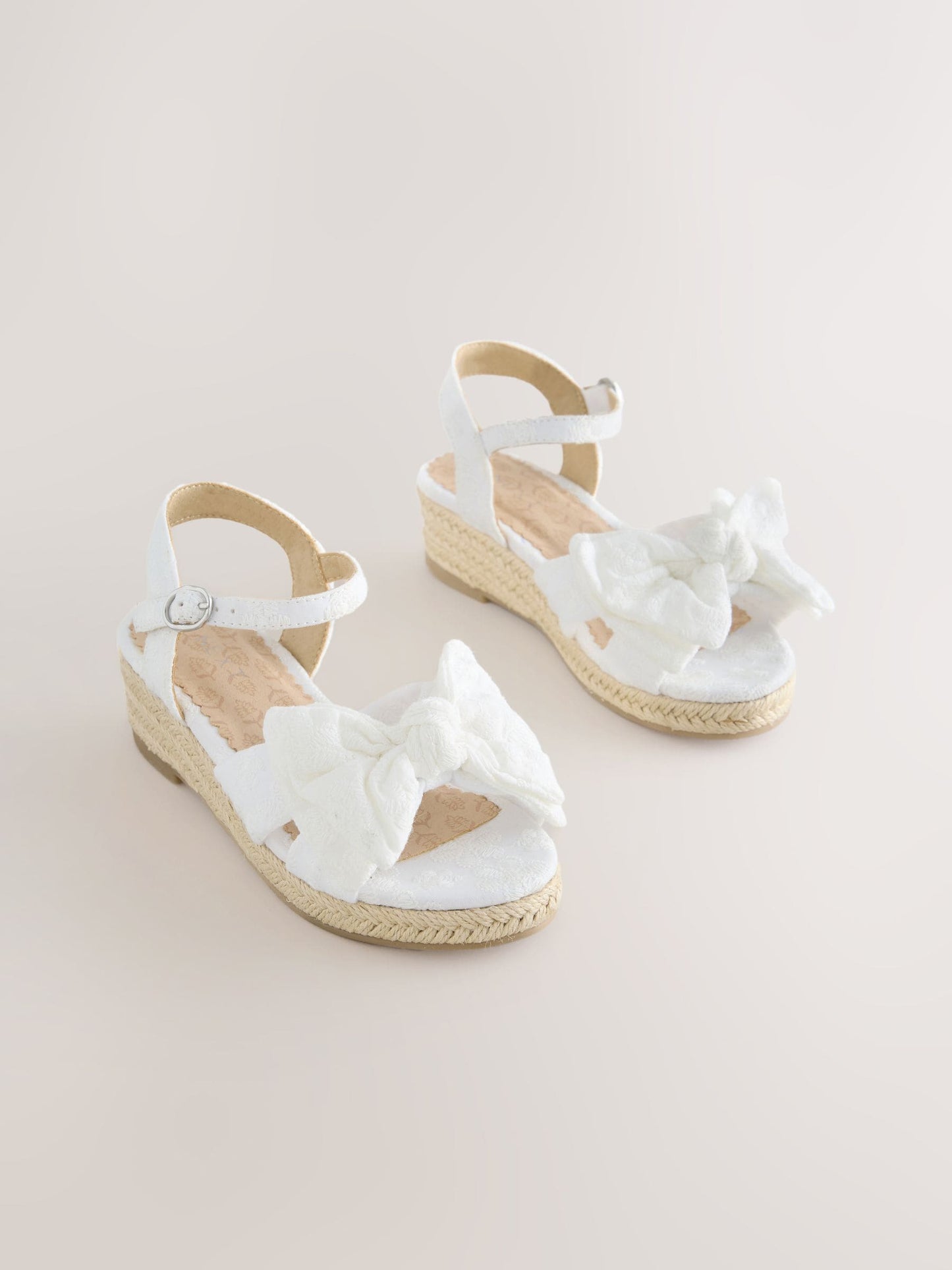 White Broderie Bow Wedge Sandals image 1